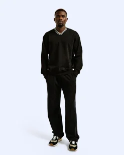 Midweight Terry Stripe Rib V-Neck