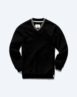 Midweight Terry Stripe Rib V-Neck