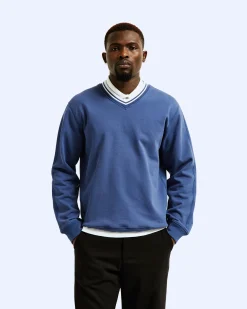 Midweight Terry Stripe Rib V-Neck